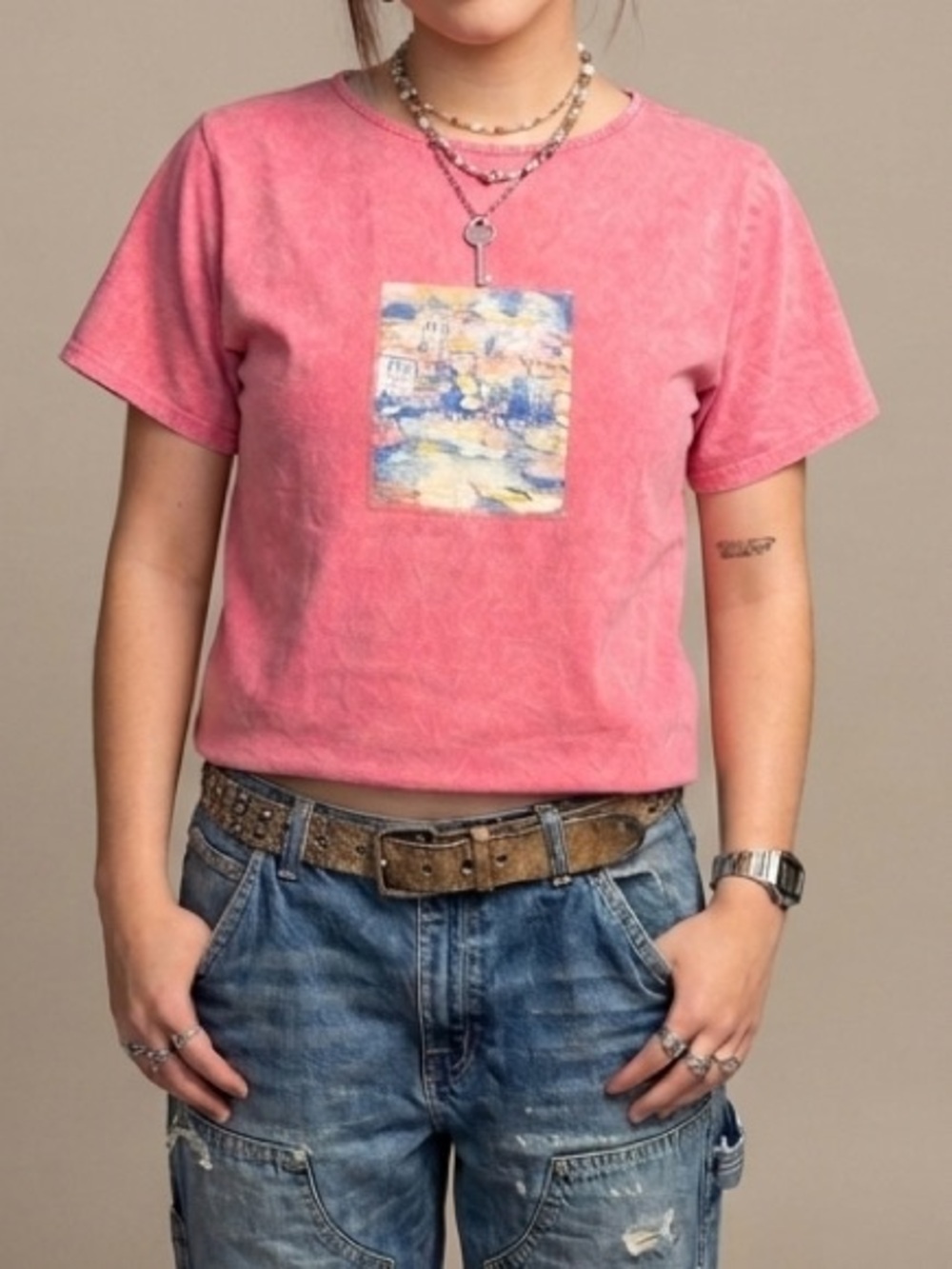 Vintage Michael Leu Artistic Graphic T-Shirt - Pink - Size XS